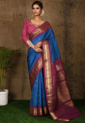 Pure Gadwal Silk Handloom Saree in Blue