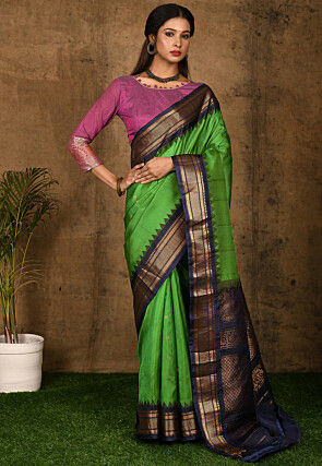 Pure Gadwal Silk Handloom Saree in Green