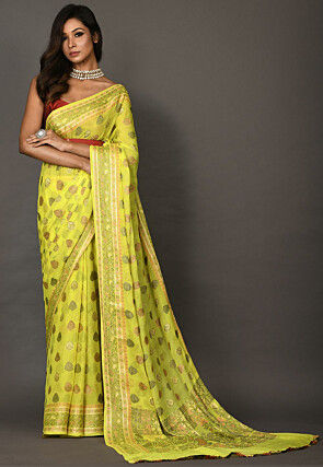 Yellow - Pure Georgette - Sarees Collection with Latest and Trendy Designs  at Utsav Fashions