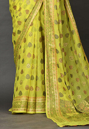Banarasi Pure Georgette Saree in Neon Yellow