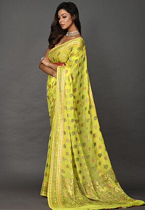 Banarasi Pure Georgette Saree in Neon Yellow