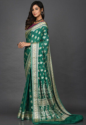 Banarasi Pure Georgette Saree in Teal Green