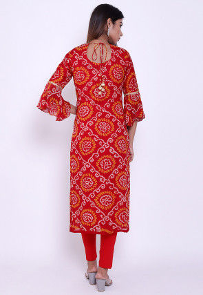 Pure Georgette Bandhej Straight Kurta Set in Red