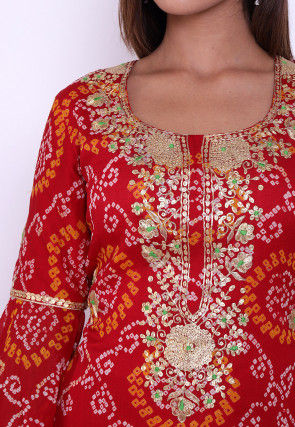 Pure Georgette Bandhej Straight Suit in Red