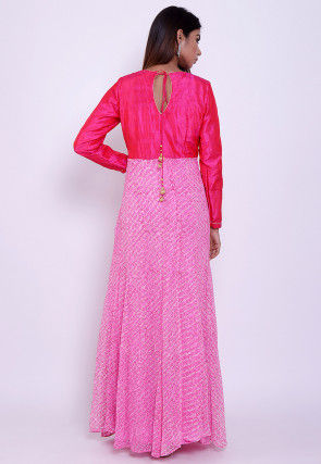 Pure Georgette Block Printed Abaya Style Suit in Pink and Fuchsia