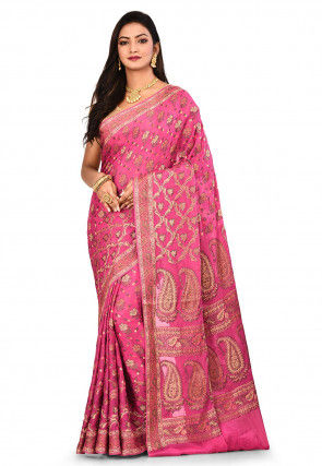 Banarasi Pure Georgette Silk Saree in Dark Pink