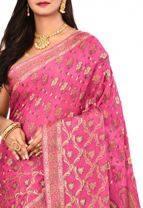 Banarasi Pure Georgette Silk Saree in Dark Pink