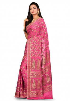Banarasi Pure Georgette Silk Saree in Dark Pink
