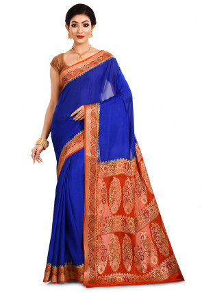 Pure Georgette Silk Banarasi Saree in Royal Blue