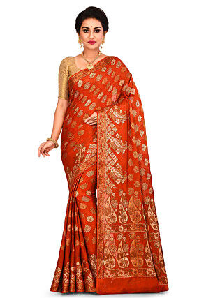 Banarasi Pure Georgette Silk Saree in Rust