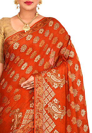 Banarasi Pure Georgette Silk Saree in Rust