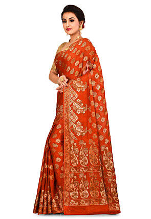 Banarasi Pure Georgette Silk Saree in Rust
