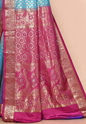 Pure Kanchipuram Silk Embellished Saree in Blue