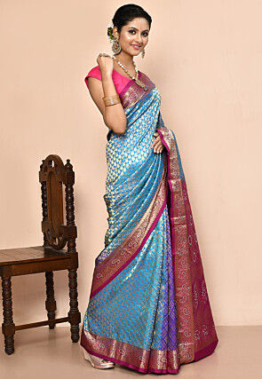 Pure Kanchipuram Silk Embellished Saree in Blue