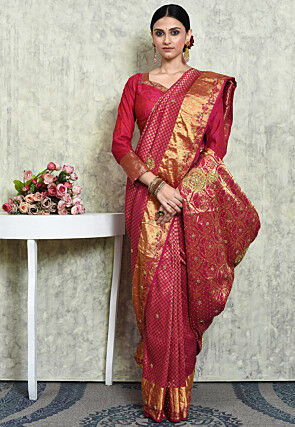 Kanchipuram Silk Embellished Saree in Fuchsia