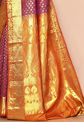 Pure Kanchipuram Silk Embellished Saree in Magenta