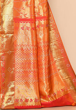 Pure Kanchipuram Silk Embellished Saree in Orange