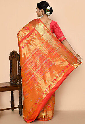Pure Kanchipuram Silk Embellished Saree in Orange