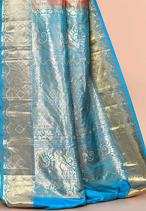 Pure Kanchipuram Silk Embellished Saree in Orange