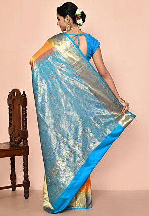 Pure Kanchipuram Silk Embellished Saree in Orange