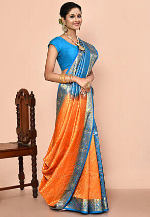 Pure Kanchipuram Silk Embellished Saree in Orange