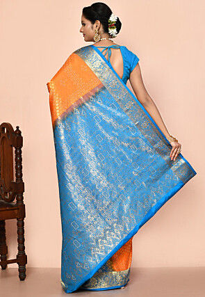 Pure Kanchipuram Silk Embellished Saree in Orange