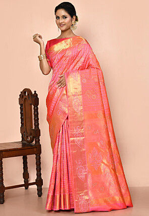 Kanchipuram Silk Embellished Saree in Peach
