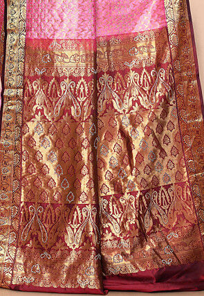 Pure Kanchipuram Silk Embellished Saree in Pink