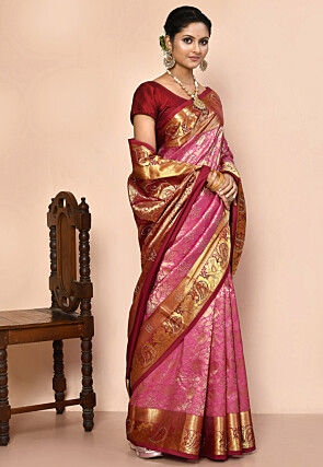 Pure Kanchipuram Silk Embellished Saree in Pink