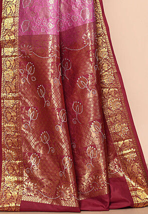 Pure Kanchipuram Silk Embellished Saree in Pink