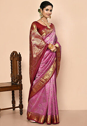 Pure Kanchipuram Silk Embellished Saree in Pink