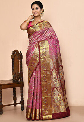 Pure Kanchipuram Silk Embellished Saree in Pink