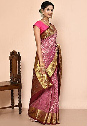 Pure Kanchipuram Silk Embellished Saree in Pink