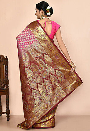 Pure Kanchipuram Silk Embellished Saree in Pink