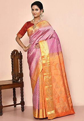 Pure Kanchipuram Silk Embellished Saree in Pink