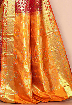 Pure Kanchipuram Silk Embellished Saree in Red