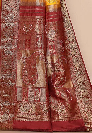 Kanchipuram Silk Embellished Saree in Yellow