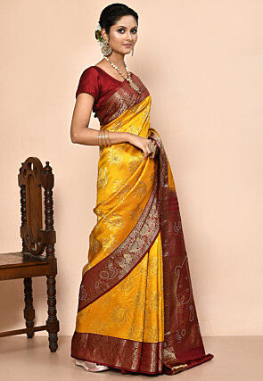 Kanchipuram Silk Embellished Saree in Yellow