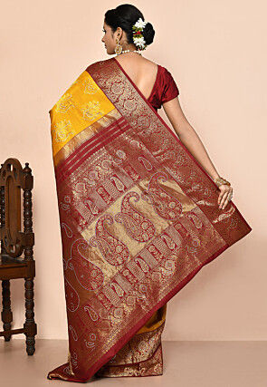 Kanchipuram Silk Embellished Saree in Yellow