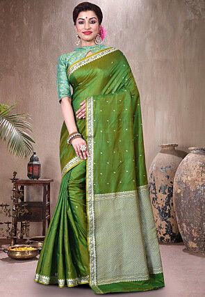 Pure Katan Silk Handloom Saree in Olive Green