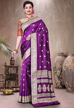 Pure Katan Silk Handloom Saree in Purple