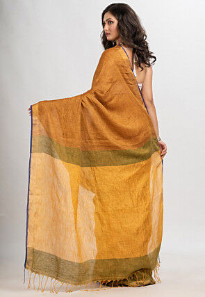 Pure Linen Saree in Mustard