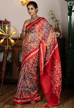 Pure Murshidabad Silk Handloom Saree in Multicolor