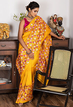 Buy Yellow Silk Wedding Wear Weaving Saree Online From Wholesale Salwar.