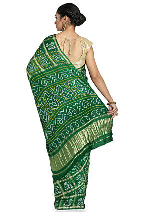 Pure Satin Silk Gharchola Saree in Green