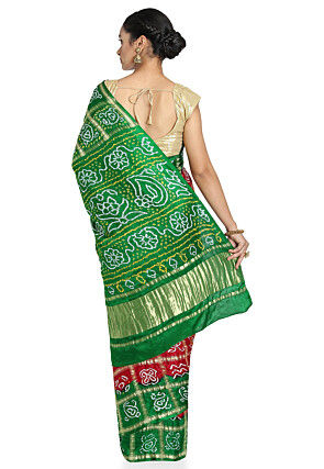 Pure Satin Silk Gharchola Saree in Maroon and Green