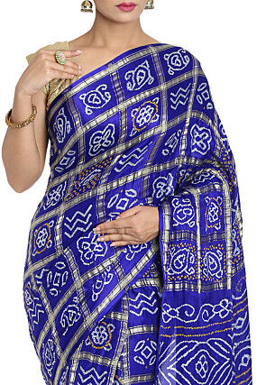 Pure Satin Silk Gharchola Saree in Royal Blue