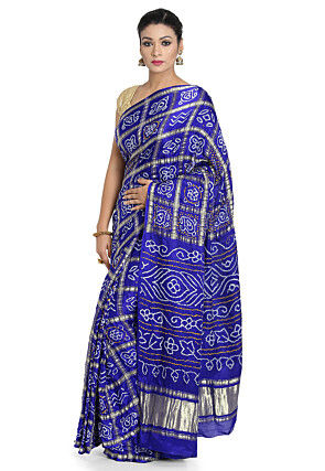 Pure Satin Silk Gharchola Saree in Royal Blue