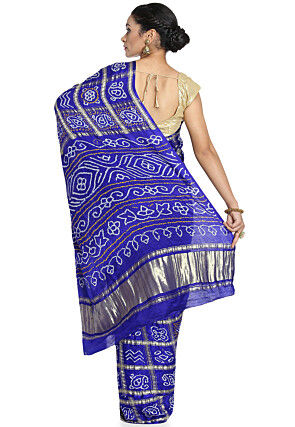 Pure Satin Silk Gharchola Saree in Royal Blue