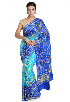Pure Satin Silk Gharchola Saree in Turquoise and Royal Blue